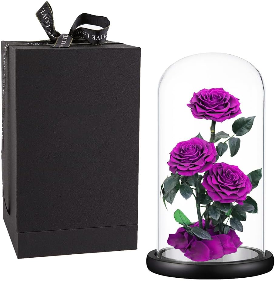 Purple Roses Handmade Rose in Glass Dome for Unique Gifts