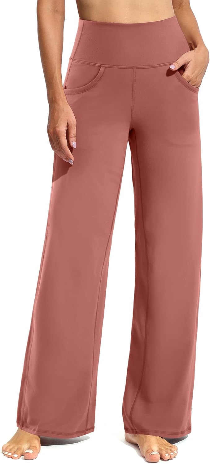 Promover Wide Leg Pants for Women - Stretchy Yoga Pants with Pockets