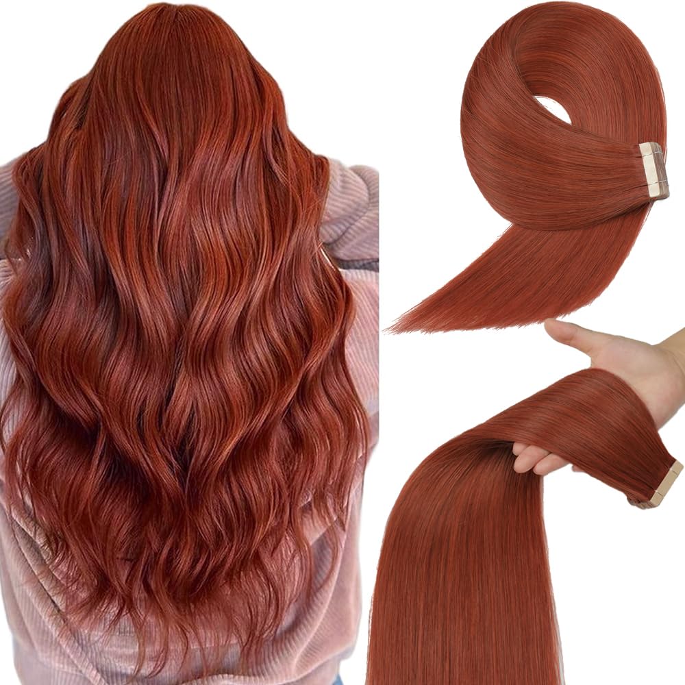 YDDM 18 Inch Tape in Hair Extensions for Women - Copper 100% Remy