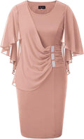 Plus Size Chiffon Ruffle Cape Sleeve Bodycon Pencil Dress (Style 3V91)