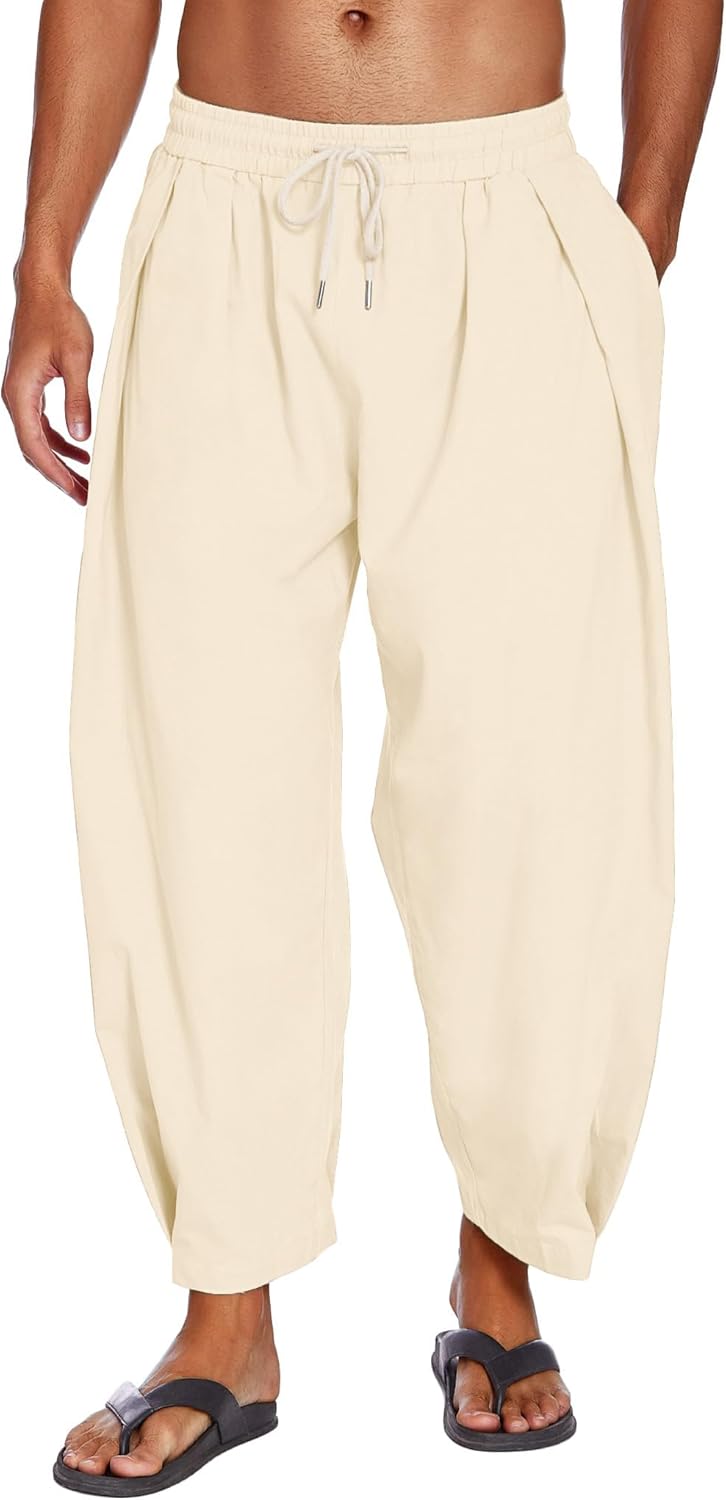 COOFANDY Men's Cotton Linen Harem Pants for Casual Comfort