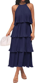 Sleeveless Halter Ruffle Tiered Midi Dress - Flowy Summer Fit