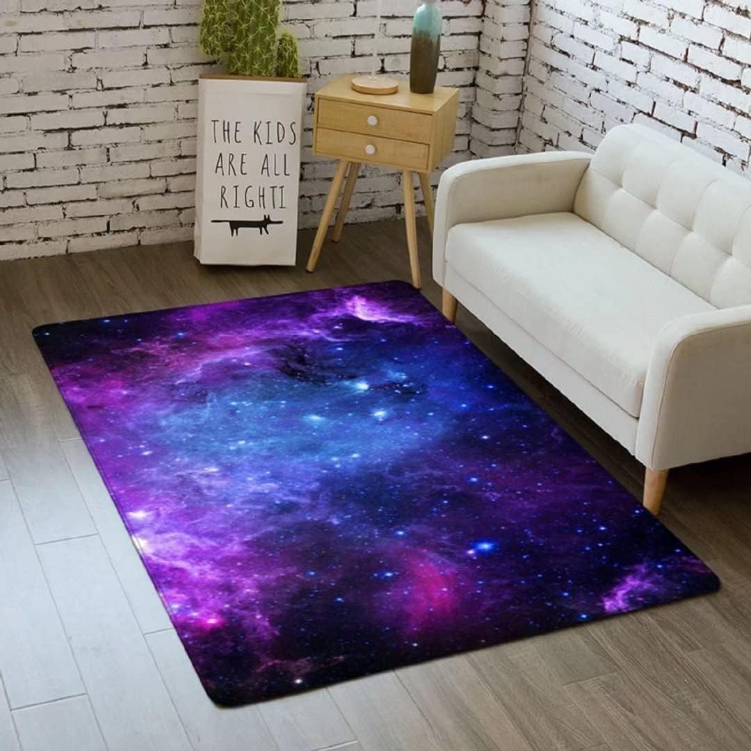 Starry Purple Galaxy Flannel Rug, Washable 3D Print, 4'6'