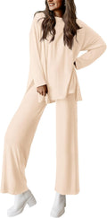 Women's Two Piece Lounge Set - Wide Leg Pants & Long Sleeve Top