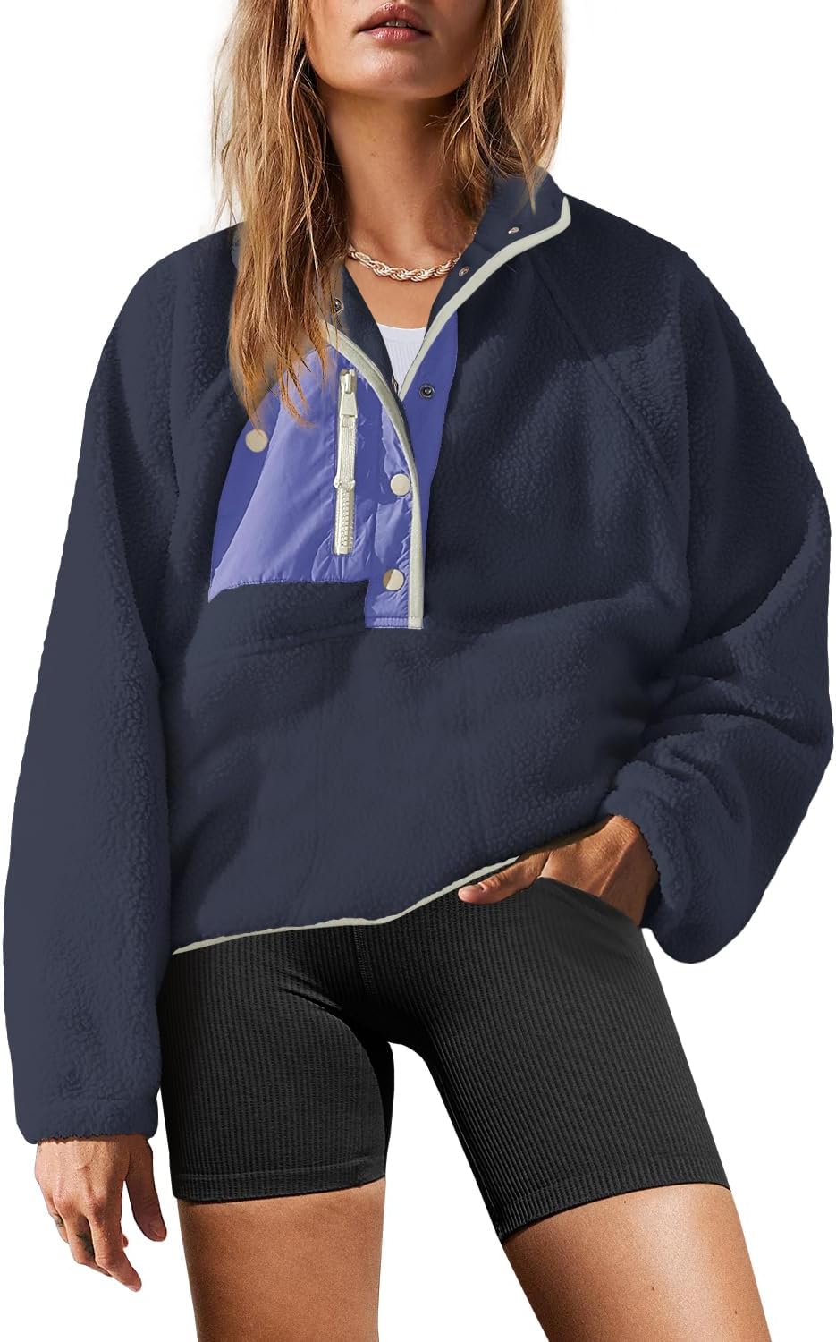 Yanekop Womens Fuzzy Fleece Pullover Sherpa Sweatshirt Jacket