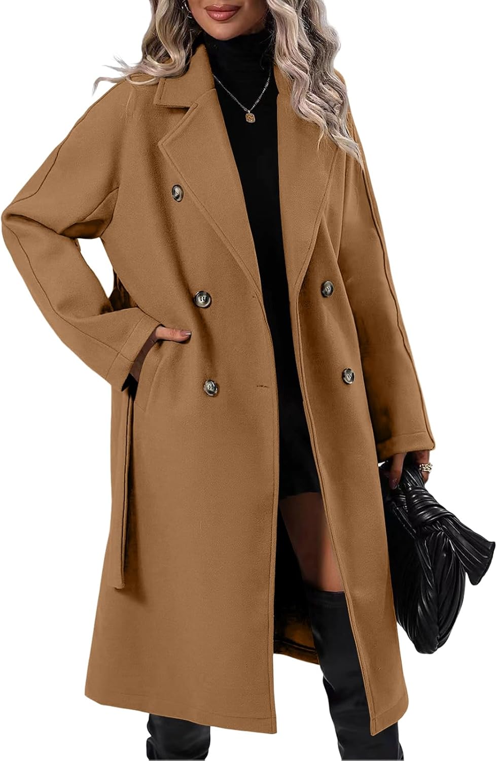 Elegant Wool Pea Coat for Women - Double Breasted Design