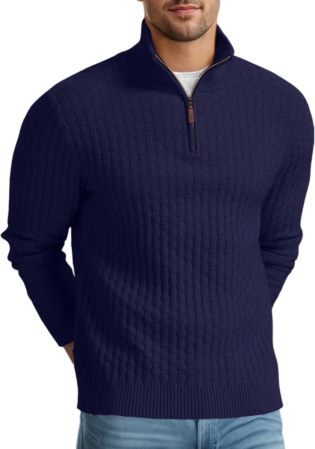 Askdeer Men's Quarter Zip Sweater for Cozy Winter Style