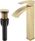 Brushed Gold Vessel Sink Faucet, Tall Single Handle Waterfall