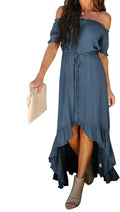 Off The Shoulder Casual Short Sleeve Maxi Dress - Flattering High Low