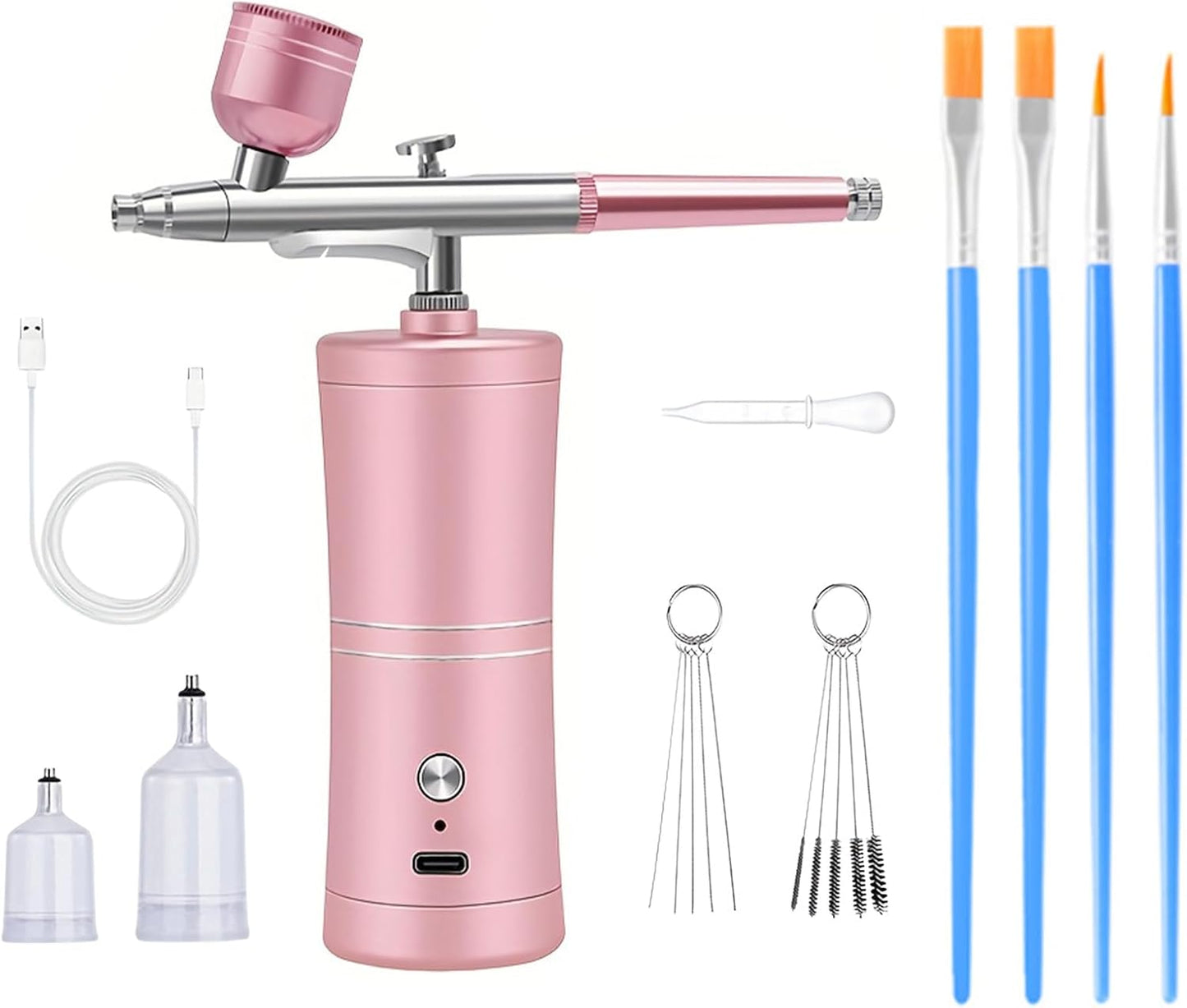 Portable Rechargeable Airbrush Kit - Versatile 0.4mm Nozzle for Tattoo, Nail & Cake (Pink)