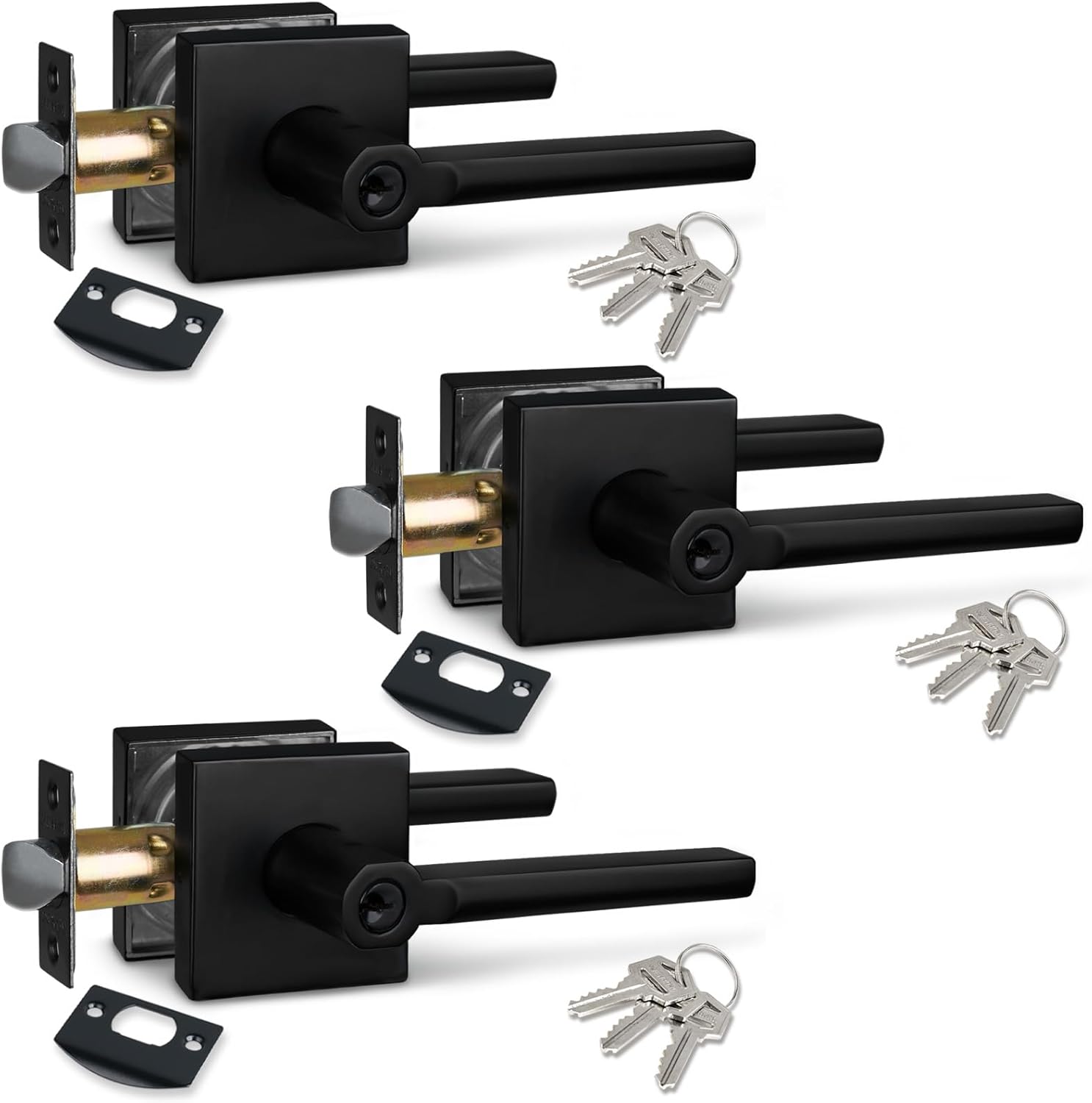 NEWBANG Key Entry Lever Lock in Venetian Matt Black - 3 Pack