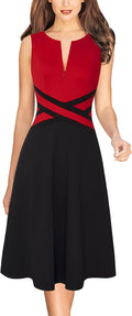 VFSHOW Womens Elegant Front Zipper Slim Work A-Line Dress - Office