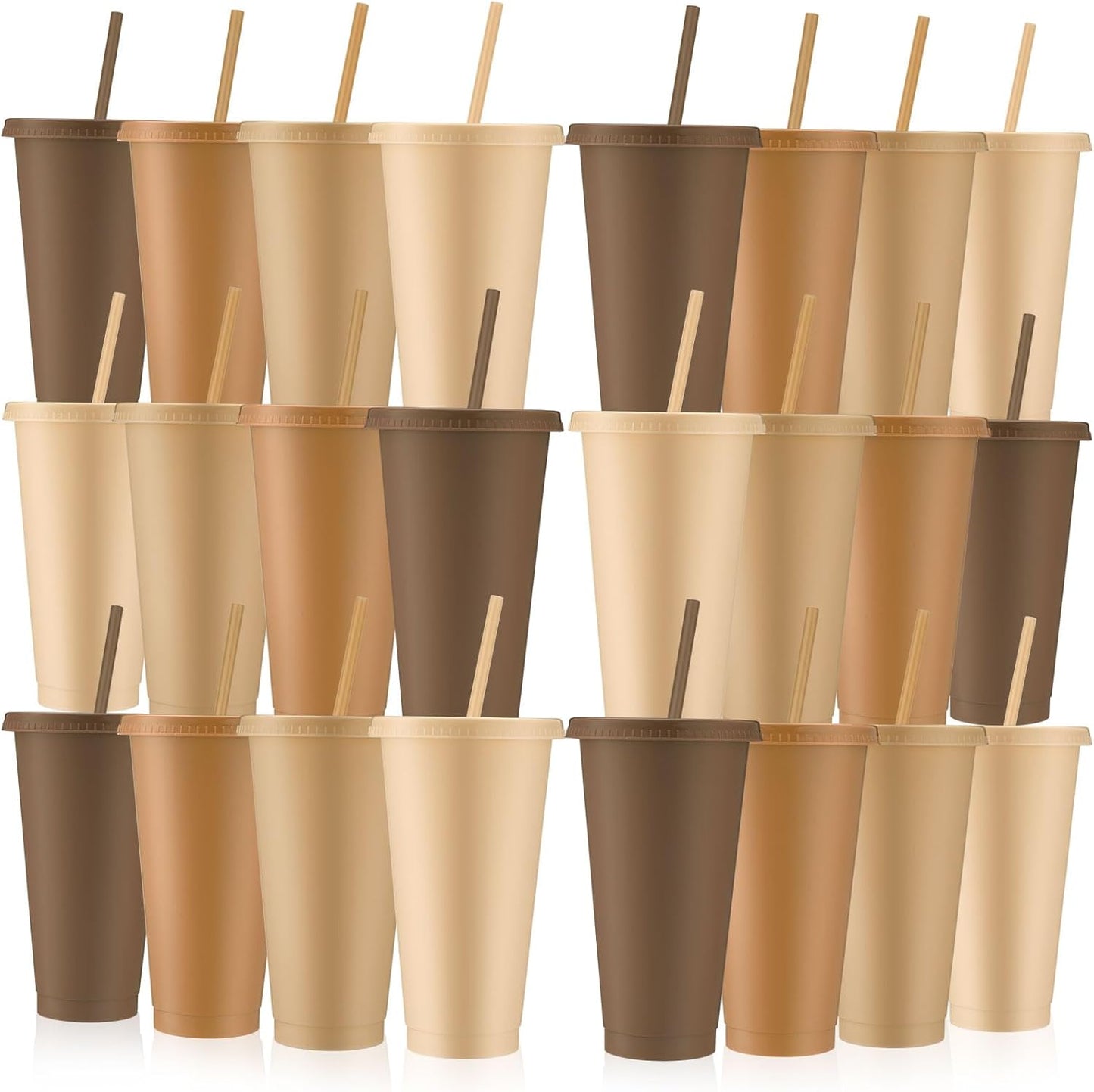 Skylety 24 Pcs Plastic Cups with Lids and Straws for Parties
