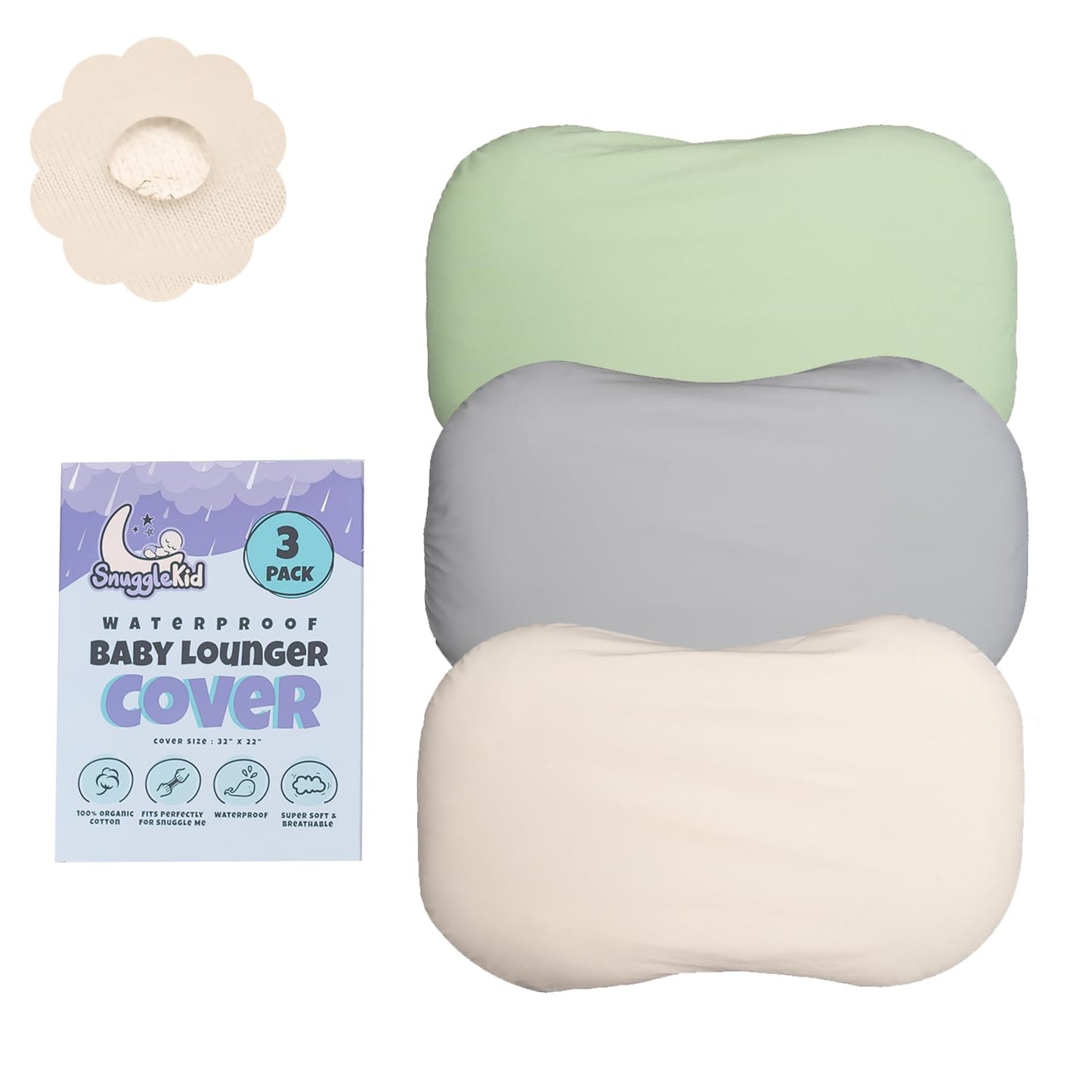 100% Waterproof Baby Lounger Cover - Organic Cotton 3-Pack