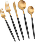 Matte Gold Silverware Set with Black Handle - 20 Piece Cutlery Set