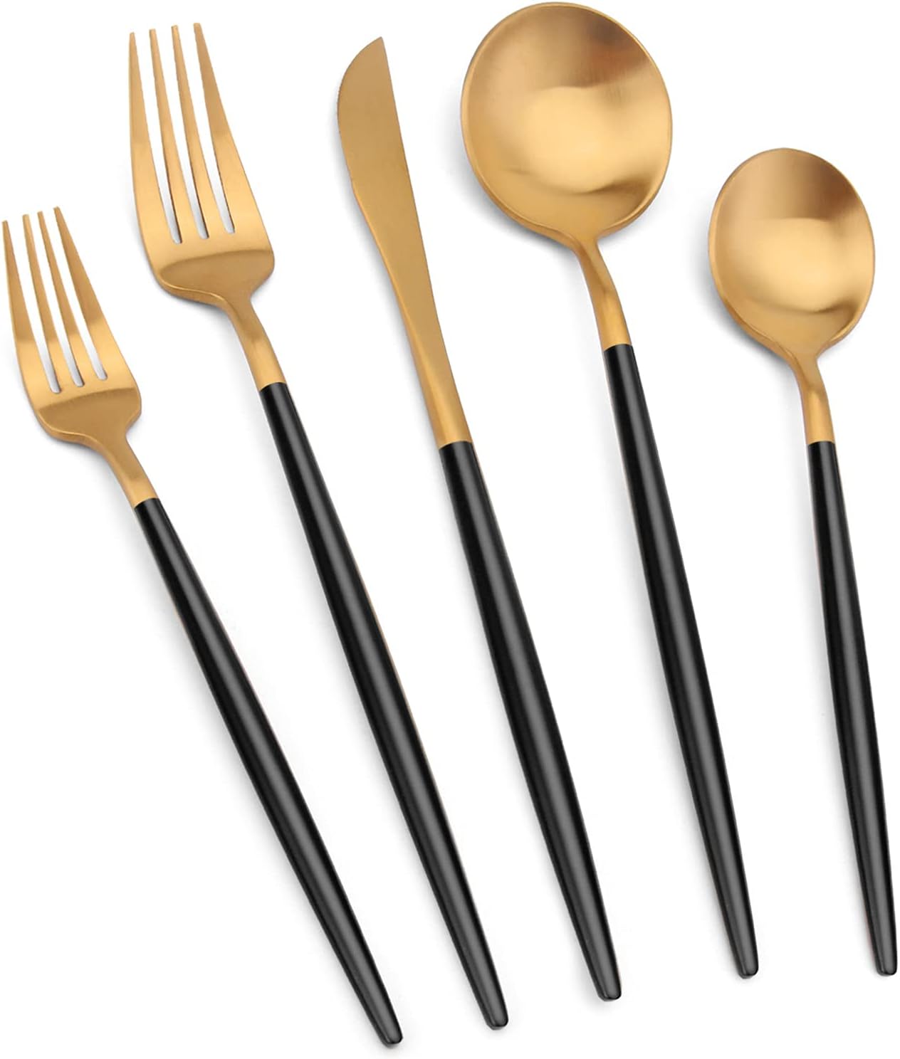 Matte Gold Silverware Set with Black Handle for Elegant Dining
