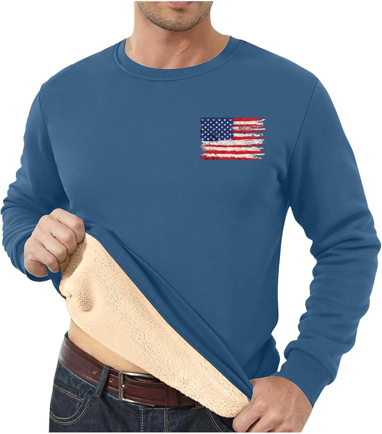 American Flag Wool Padded Sweatshirt for Men - Winter Warmth
