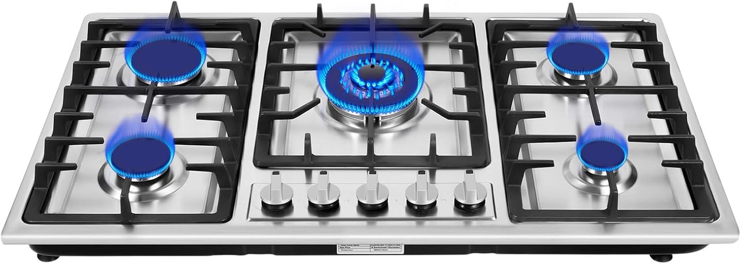 34 Inch Gas Cooktop with 5 High Efficiency Burners for Kitchen