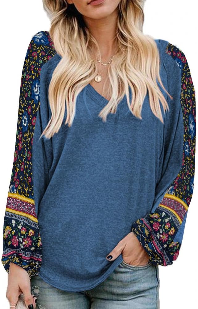 Beyove Boho Tops for Women Long Sleeve V Neck Casual Blouses