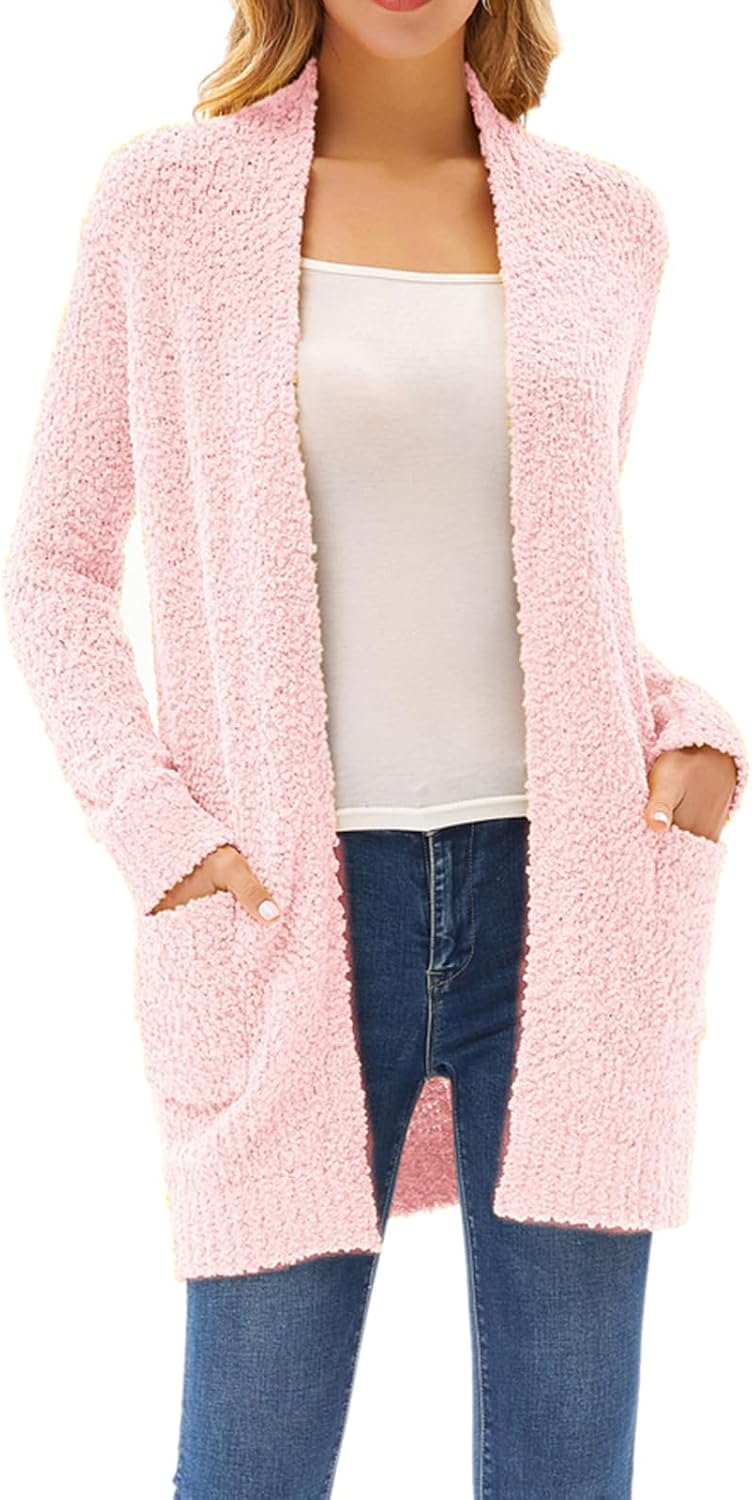 GRACE KARIN Long Open Front Fleece Cardigan Sweater for Fall