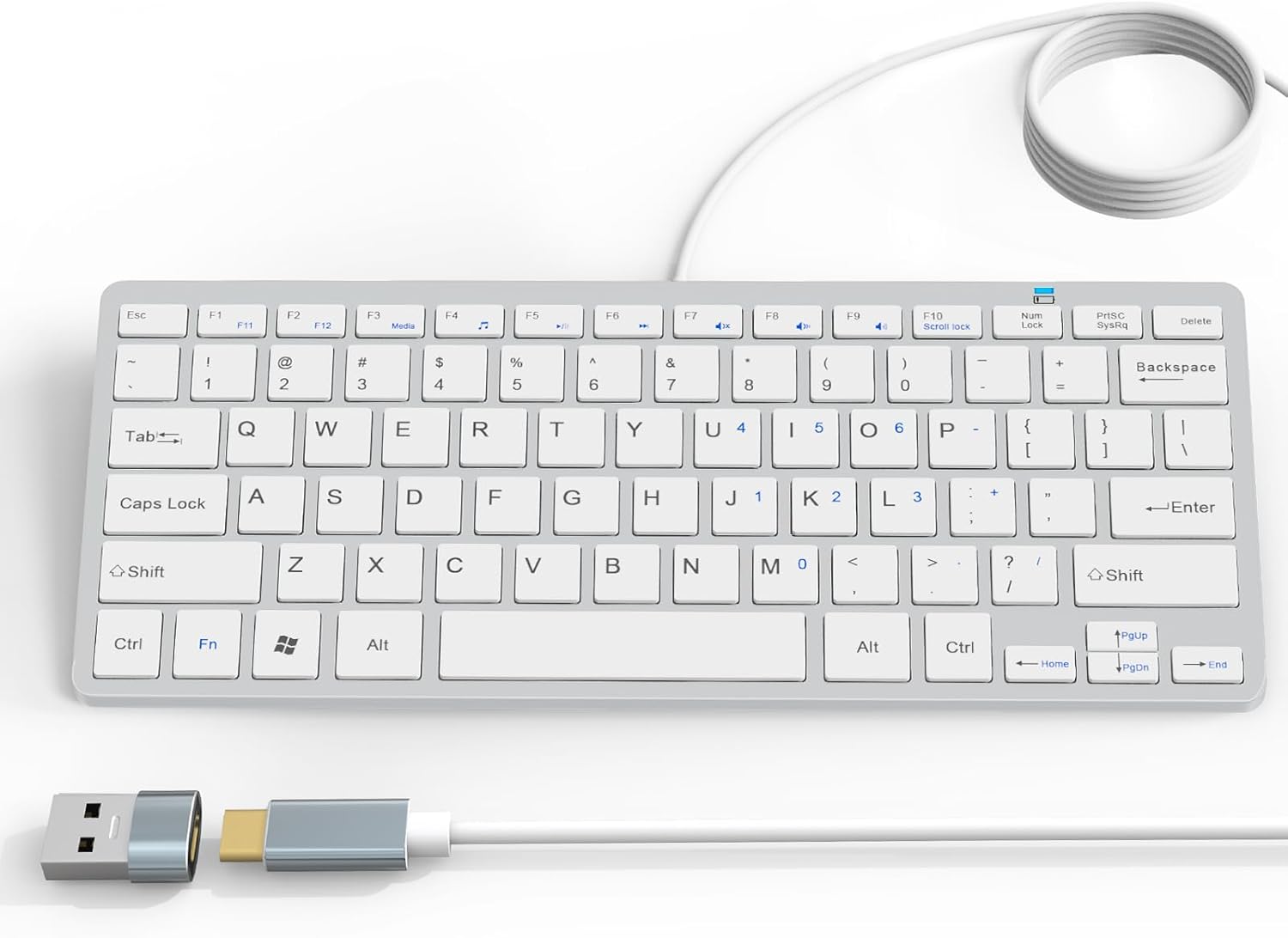 Ultra-Slim USB-C Mini Keyboard for Mac & Windows, Media Hotkeys, USB-C OTG Adapter