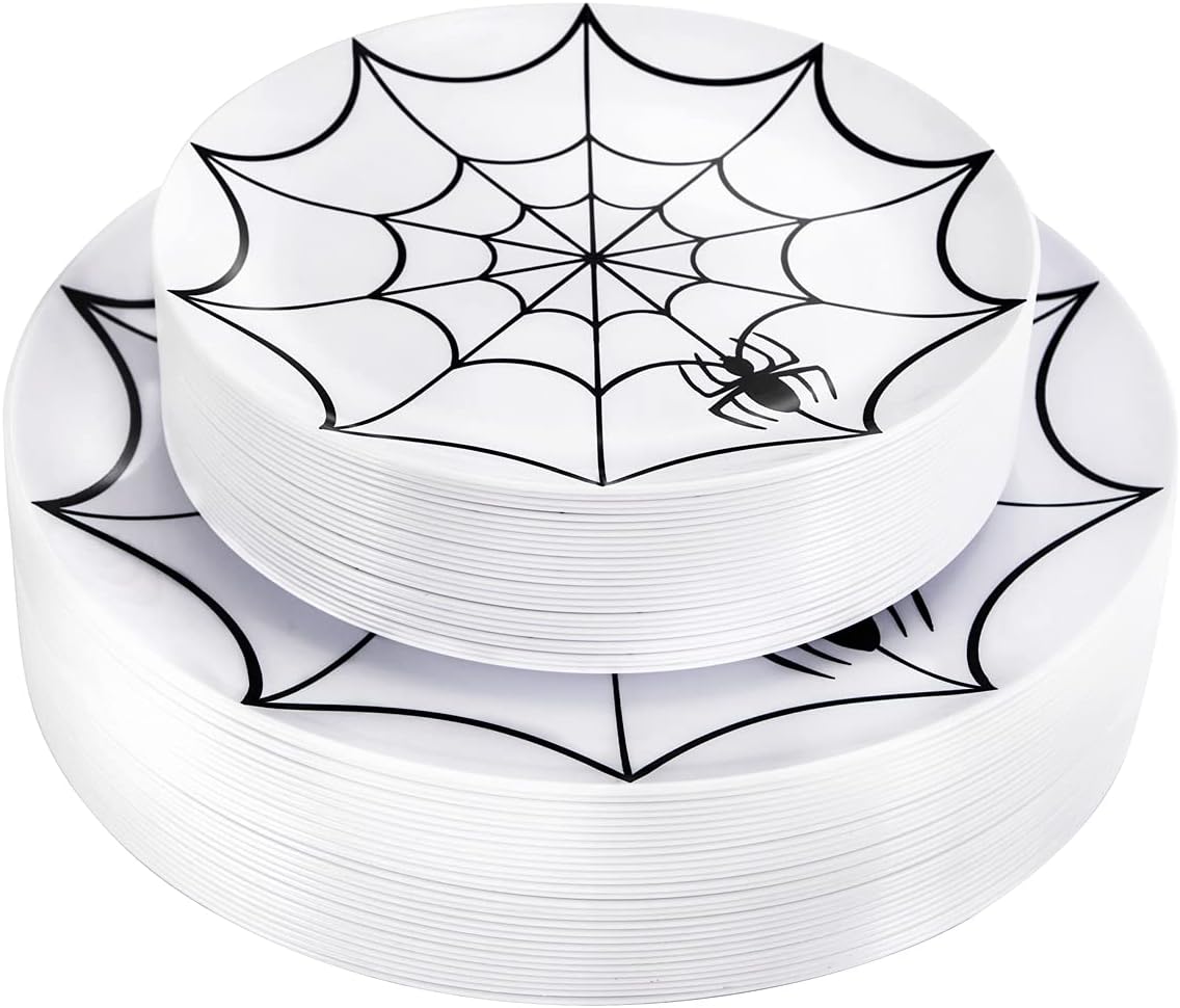 WDF 60Pieces Halloween Plates Disposable Plastic for Festive Fun