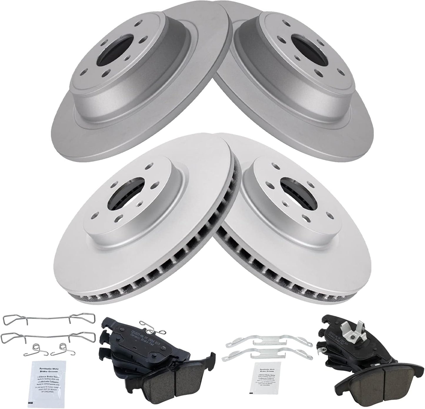 TRQ Front and Rear Brake Pad & Rotor Kit for Ford Fusion