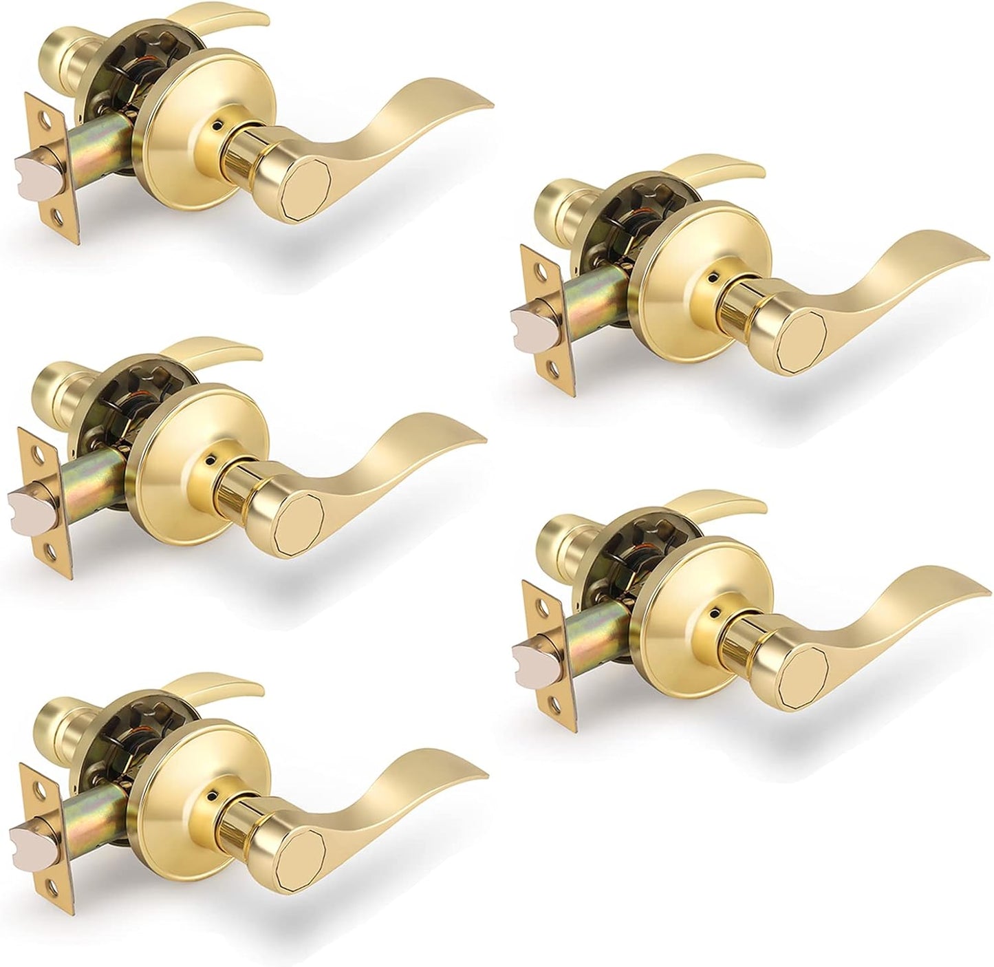 Gobrico 5Pack Passage Levers in Polished Brass for Doors