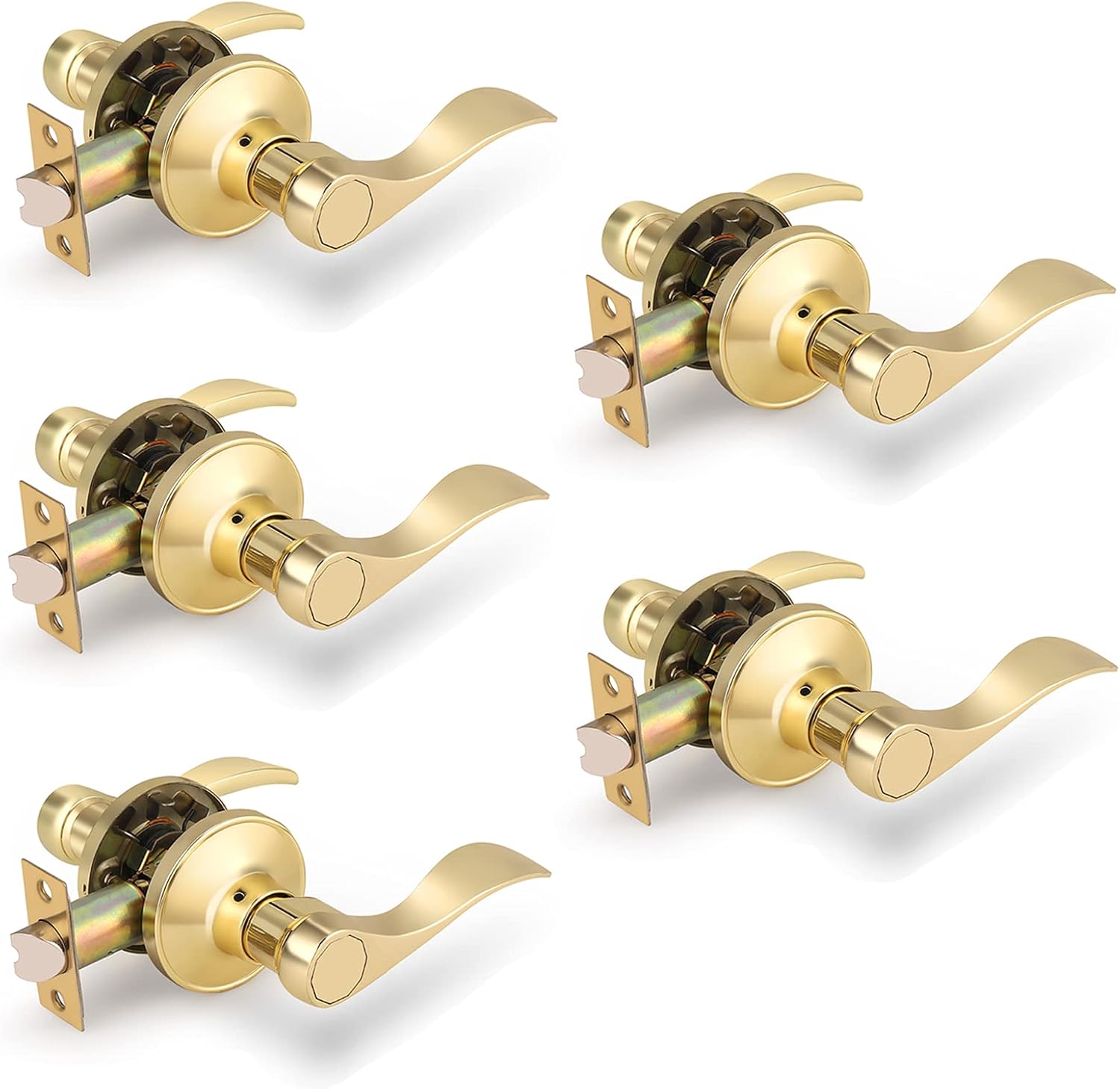 Gobrico 5Pack Passage Levers in Polished Brass for Doors