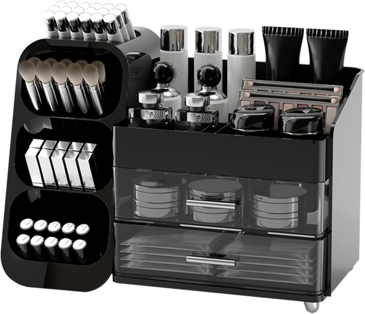 Makeup Organizer for Vanity with Brush Holder and Drawers