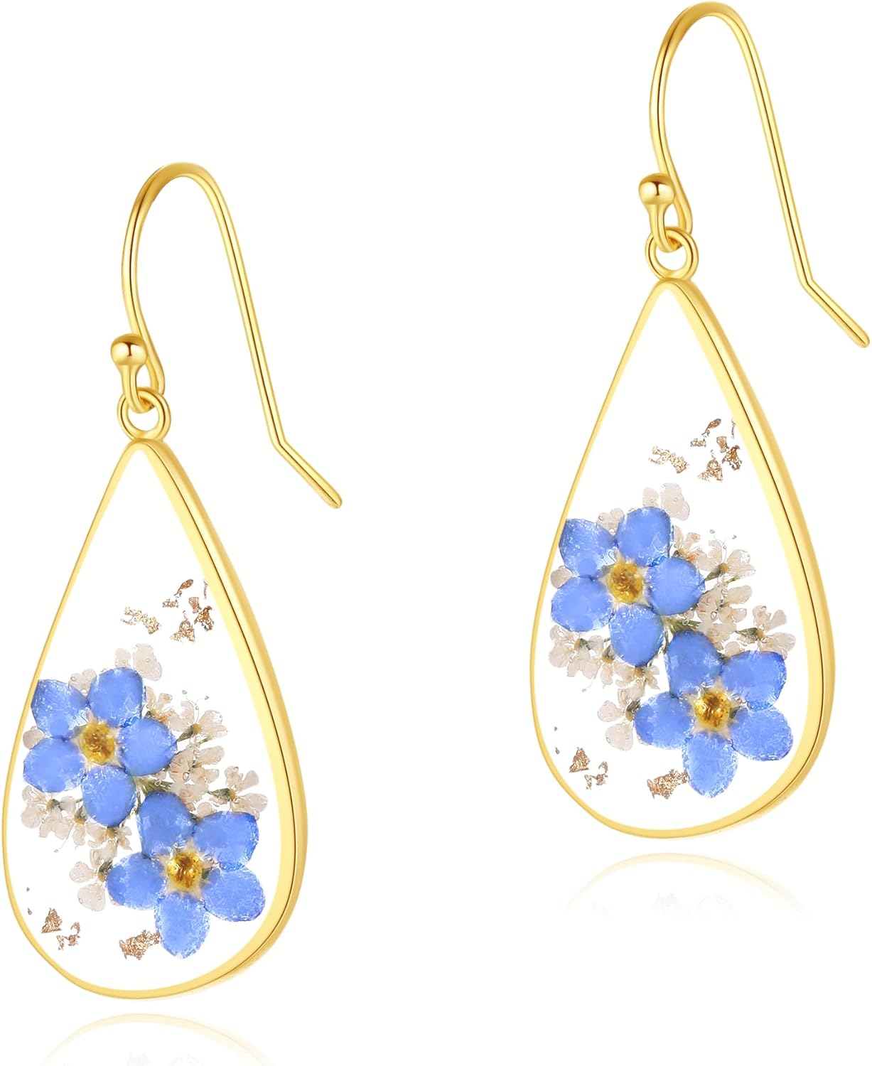 Pressed Wildflower Earrings with Forget-Me-Not and Queen Anne's Lace