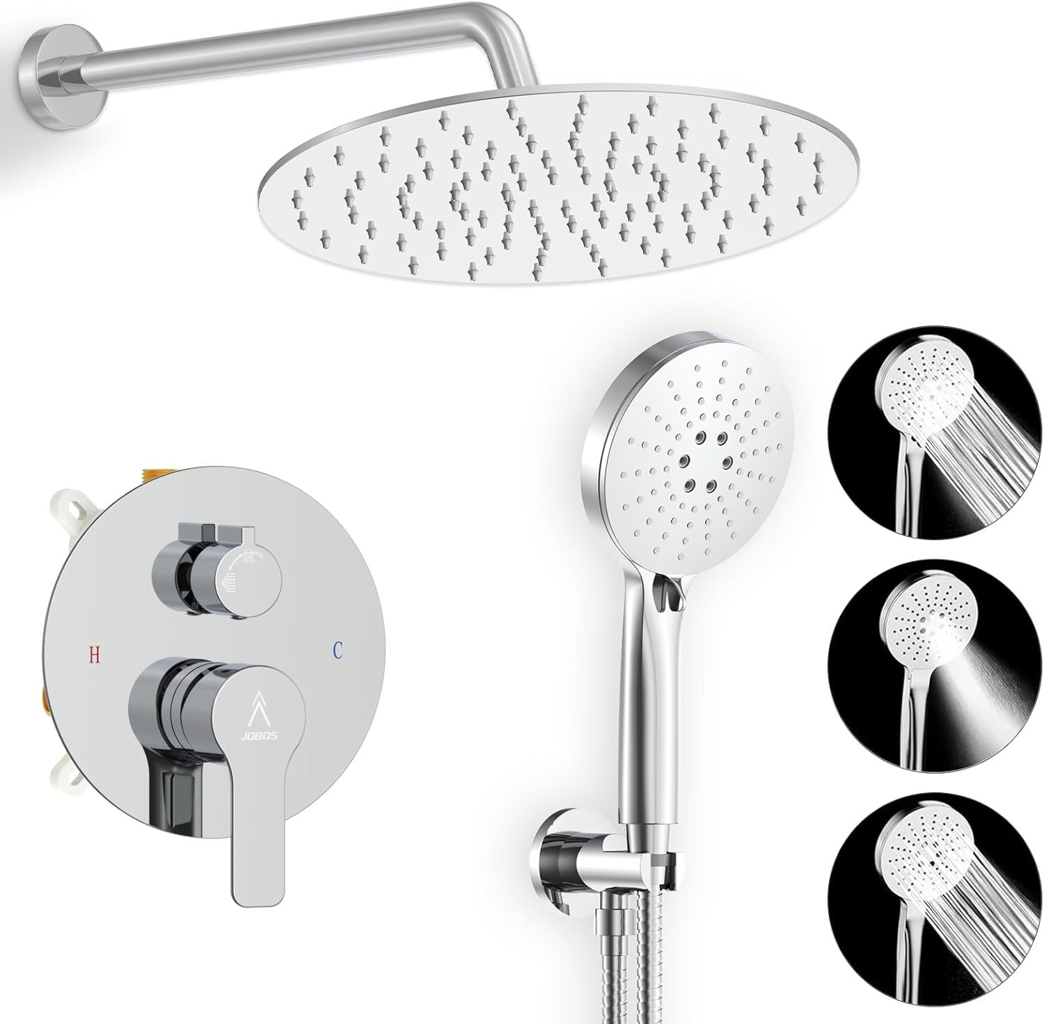 Shower Faucet Set with Rainfall Head and Handheld Accessories