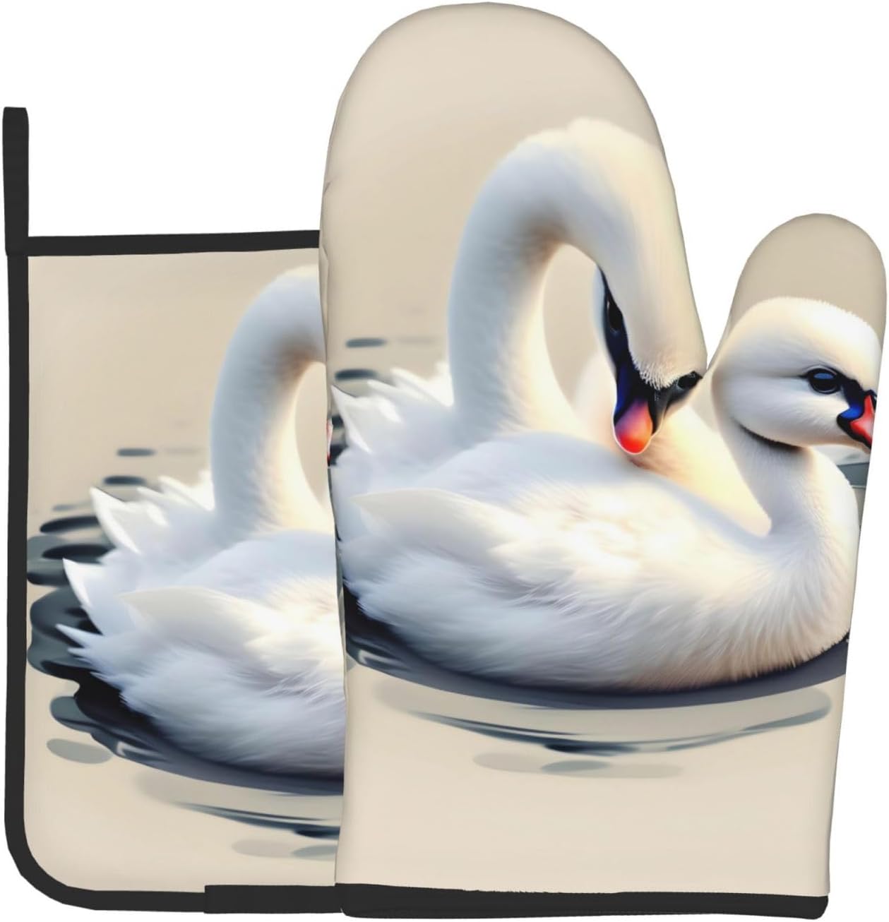 Swan Pattern Heat-Insulating Gloves 2-Piece Set - Microwave Safe!