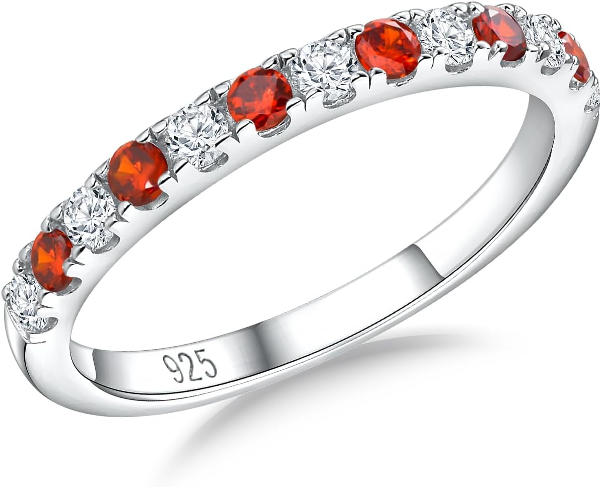 Garnet Birthstone Rings Eternity Band for Women in Silver