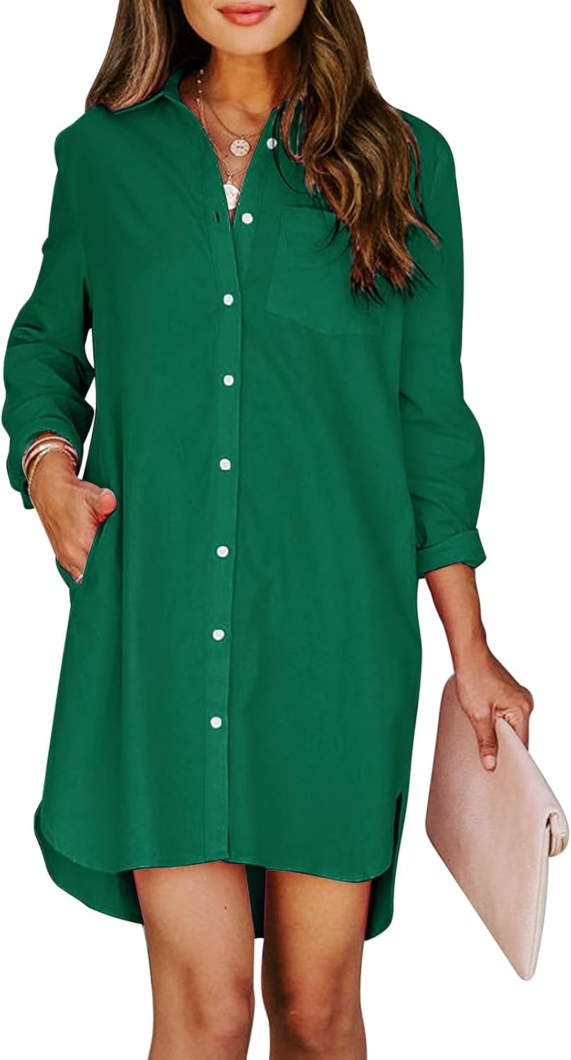 Womens Button Down Shirt Dresses with Pockets for Style