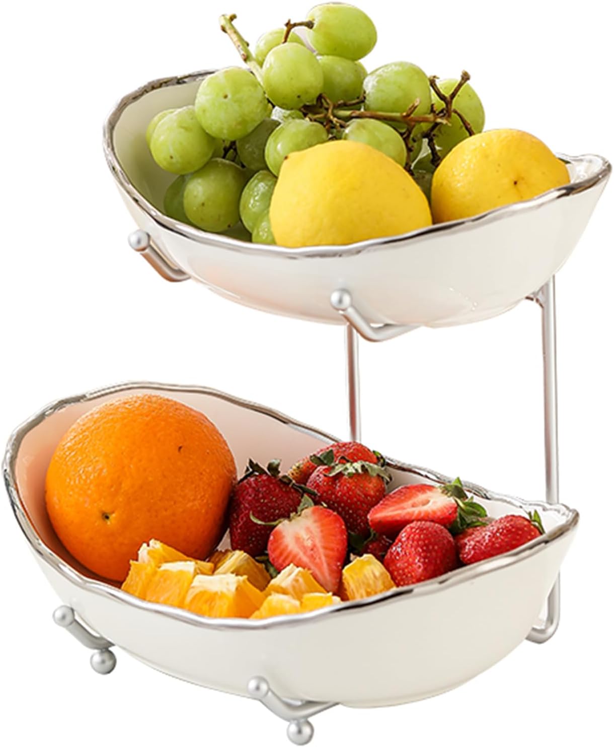 2 Tier Ceramic Fruit Bowl for Kitchen Counter - Modern Design