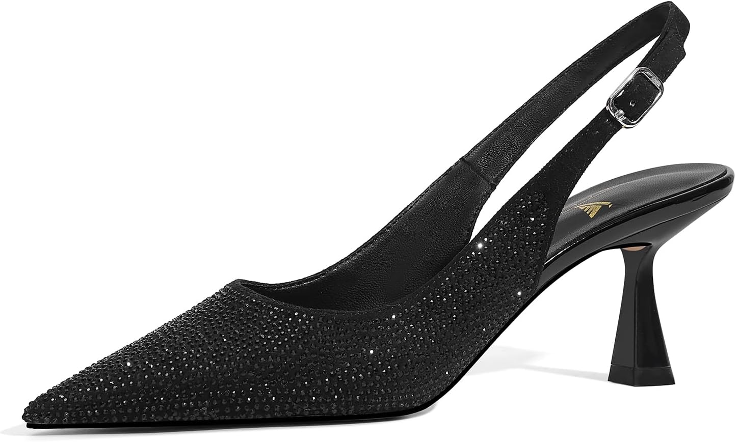 LOCERICH Women's Kitten Heels Slingback Low Heel Dress Shoes