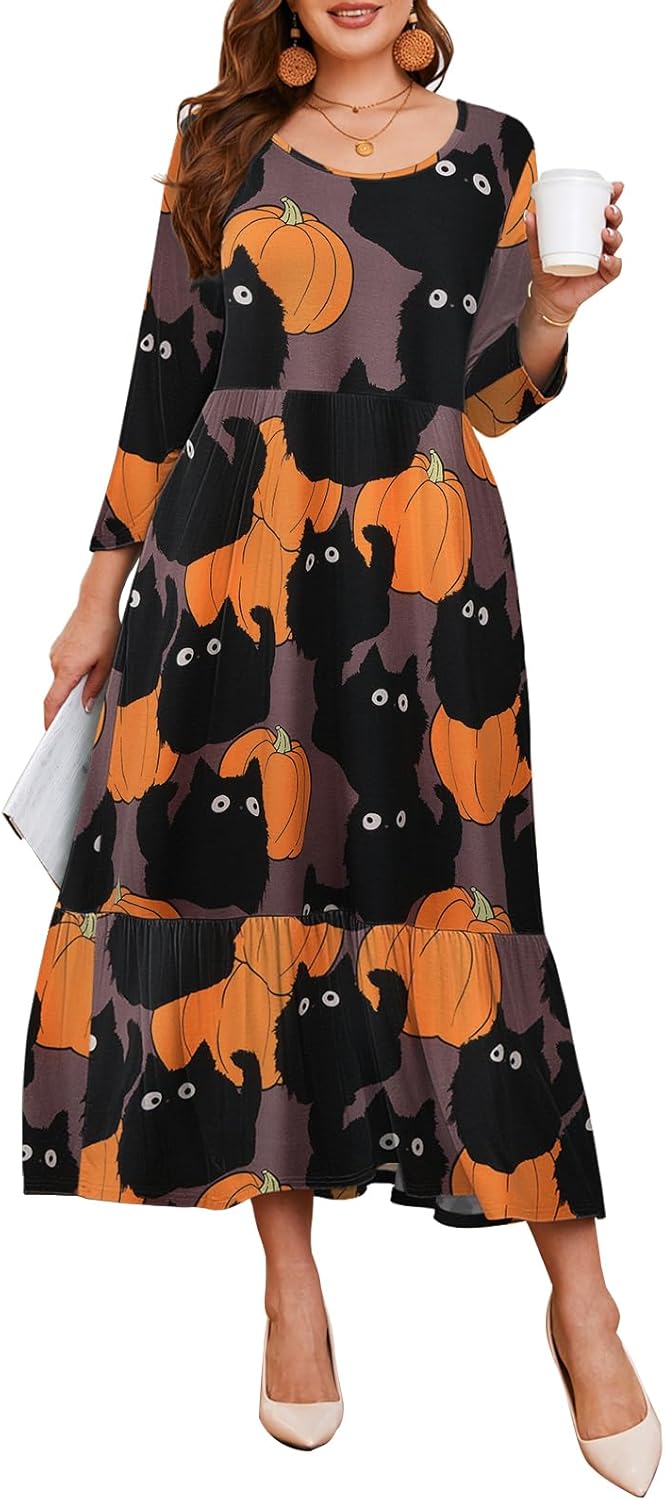 LARACE 3/4 Sleeve Dresses for Women Plus Size with Pockets
