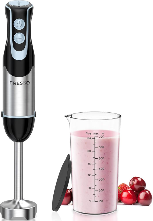 FRESKO 500W Hand Blender: 12-Speed Turbo, 304 Steel Blades