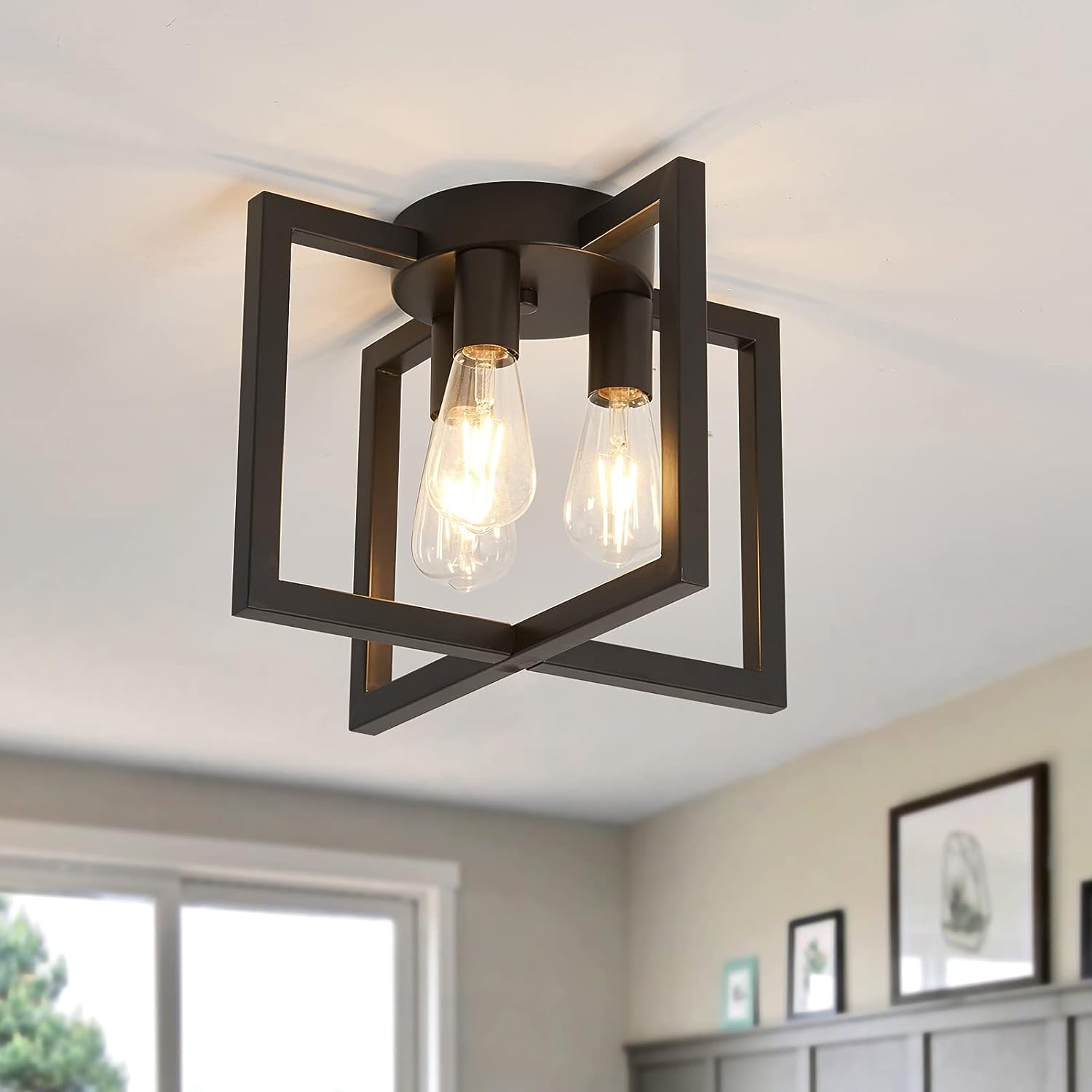 Industrial Black Semi Flush Mount Chandelier for Home Lighting