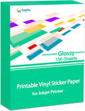 Gwybkq Glossy Printable Vinyl Sticker Paper 150 Sheets - Durable Craft