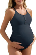 Maternity One-Piece Button Neck Swimsuit - Nursing Friendly