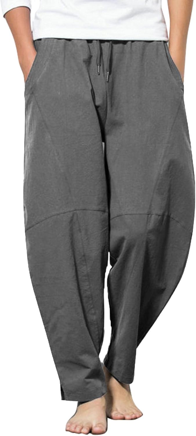 COOFANDY Men's Linen Harem Drawstring Pants for Summer Comfort