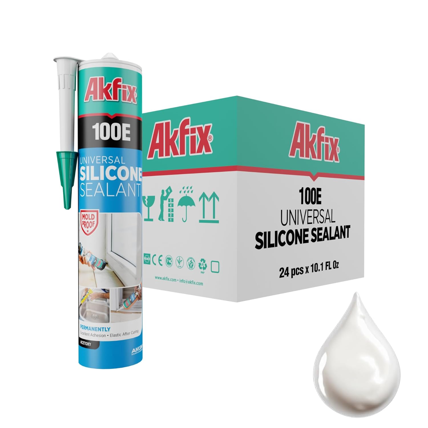 Akfix 100E RTV White Silicone Caulk for Kitchen and Bathroom