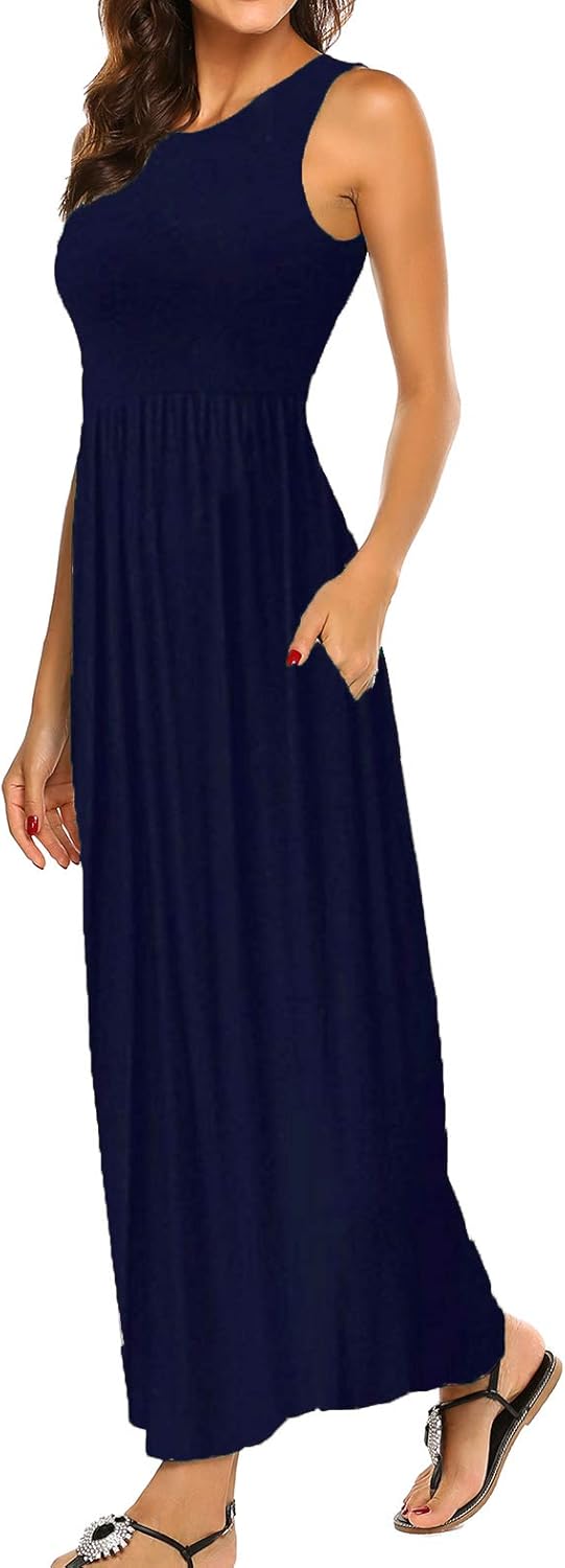 Hount Women's Summer Sleeveless Striped Flowy Maxi Dress