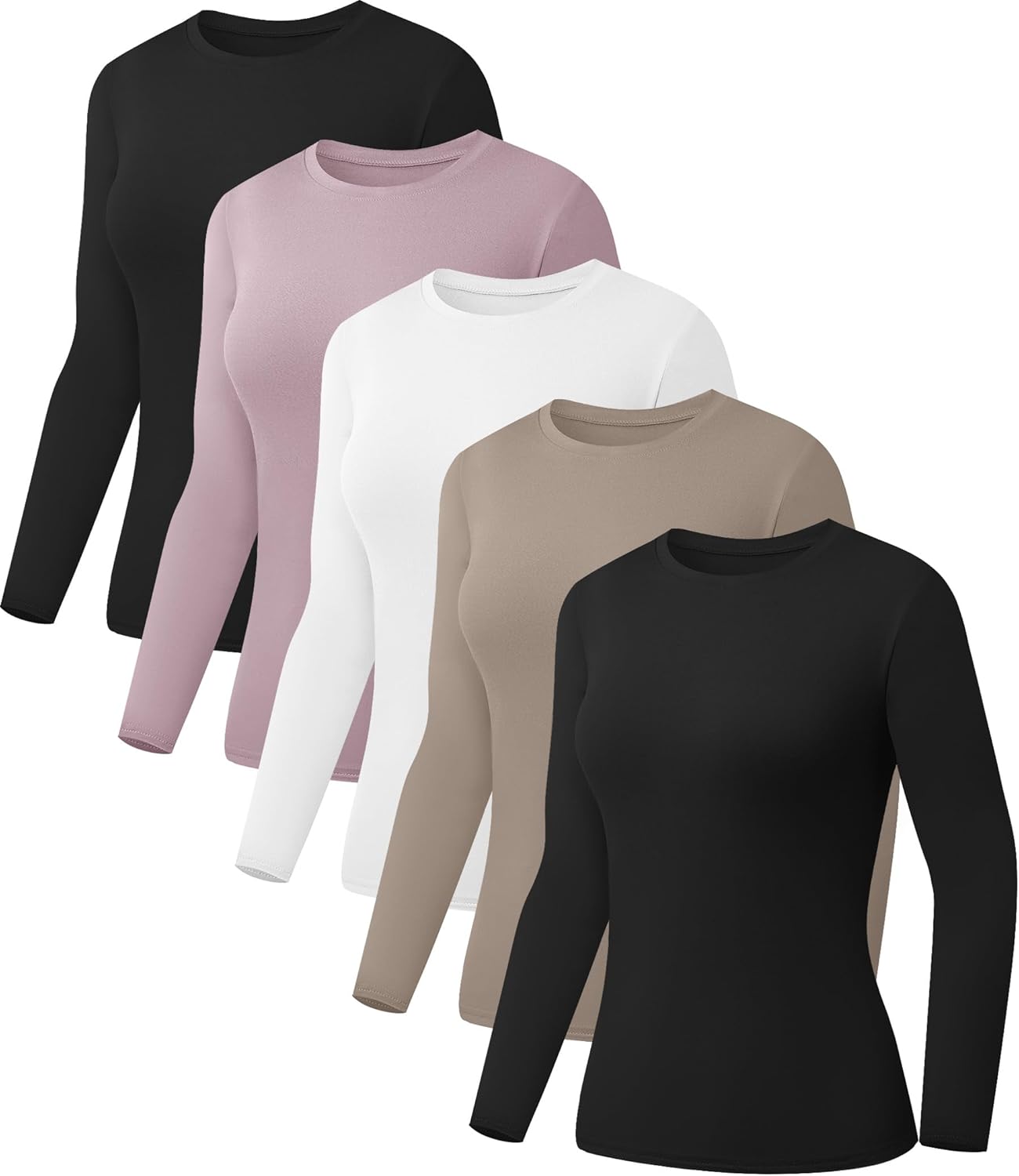 5 Pack Womens Basic Long Sleeve Shirts for Stylish Comfort