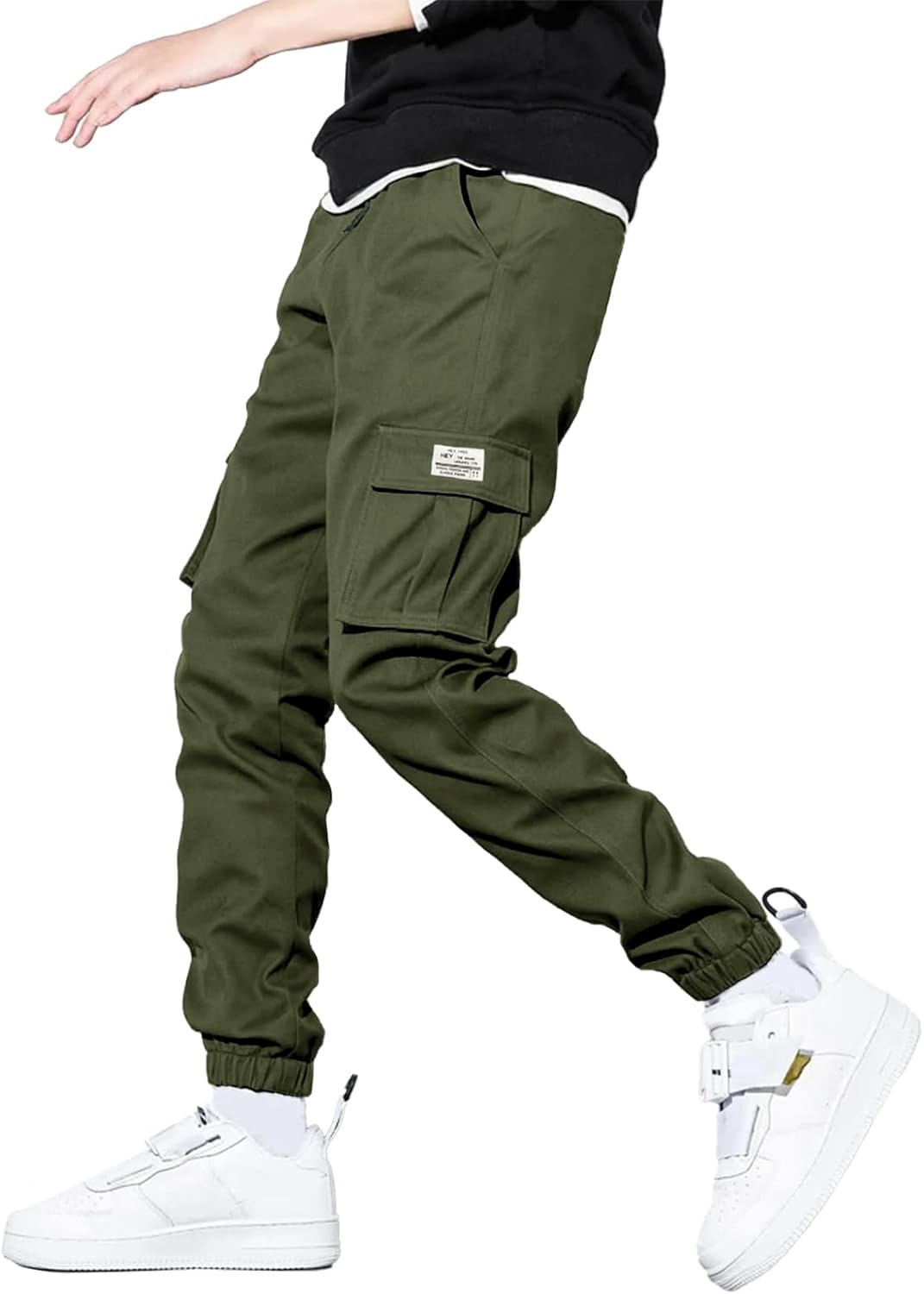Men's Casual Cargo Pants with Elastic Waist and Multi Pockets