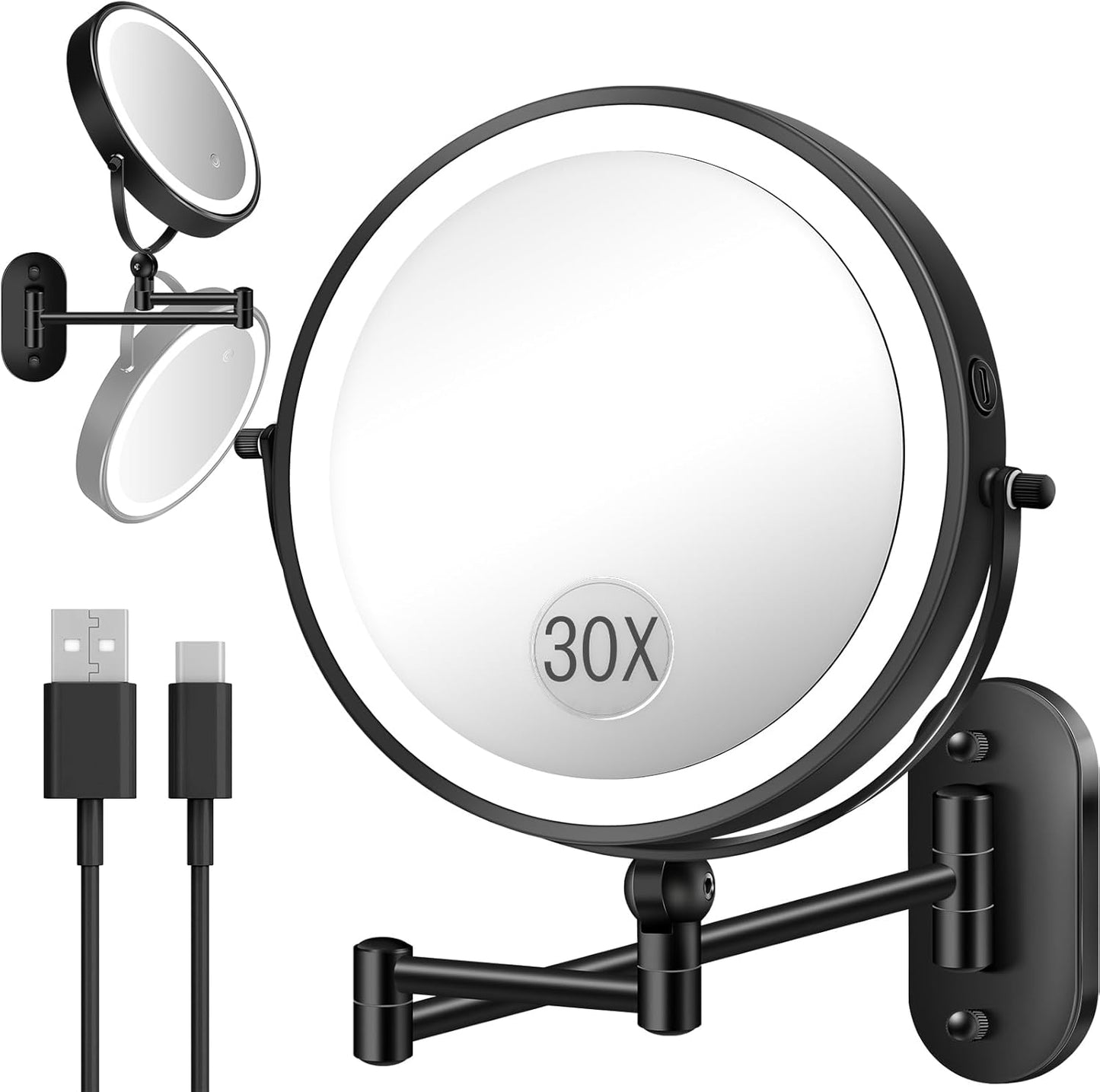 30X/1X Wall Mounted Lighted Makeup Mirror for Perfect Makeup