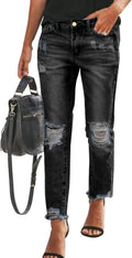 Sidefeel Women's Zimbaplatinum Boyfriend Jeans - Stretchy Ripped Style