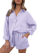 AUTOMET 2 Piece Lounge Set for Women - Oversized Shirt & Shorts casual